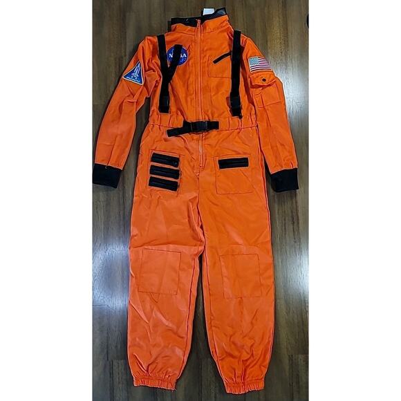 Spirit Halloween NASA Orange Astronaut Jumpsuit Kids Medium – EUC, No Hat - Picture 2 of 9